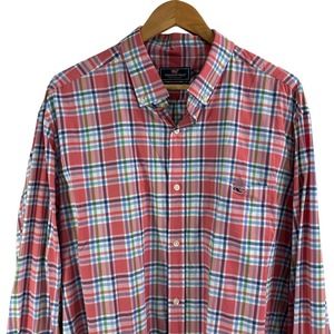 Vineyard Vines Men's Salmon Pink Plaid Long Sleeve Button Down Shirt Big Sze 2XL